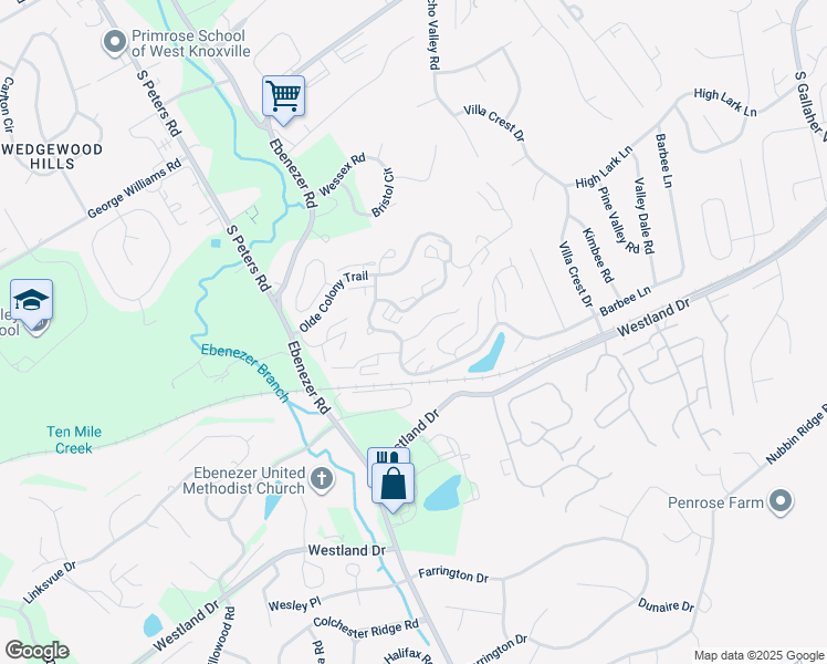 map of restaurants, bars, coffee shops, grocery stores, and more near 172 Olde Pioneer Trail in Knoxville