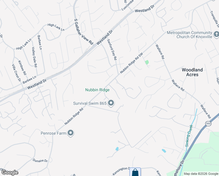 map of restaurants, bars, coffee shops, grocery stores, and more near 1105 Wildtree Lane in Knoxville