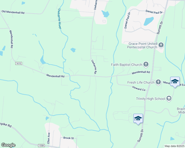 map of restaurants, bars, coffee shops, grocery stores, and more near 6001-6123 Mendenhall Road in High Point