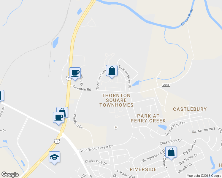 map of restaurants, bars, coffee shops, grocery stores, and more near 8850 Thornton Town Place in Raleigh