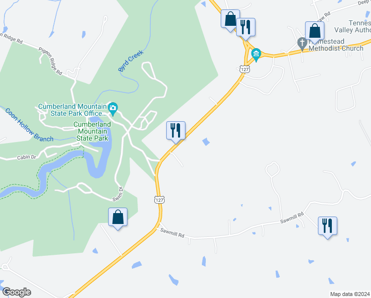 map of restaurants, bars, coffee shops, grocery stores, and more near 4341 U.S. 127 in Crossville