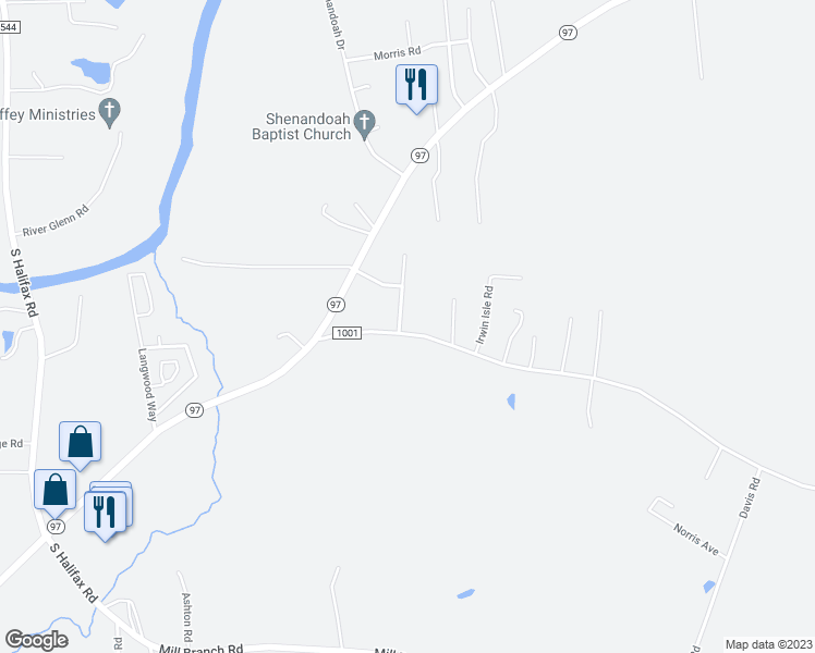 map of restaurants, bars, coffee shops, grocery stores, and more near 4245 Woodcrest Road in Rocky Mount