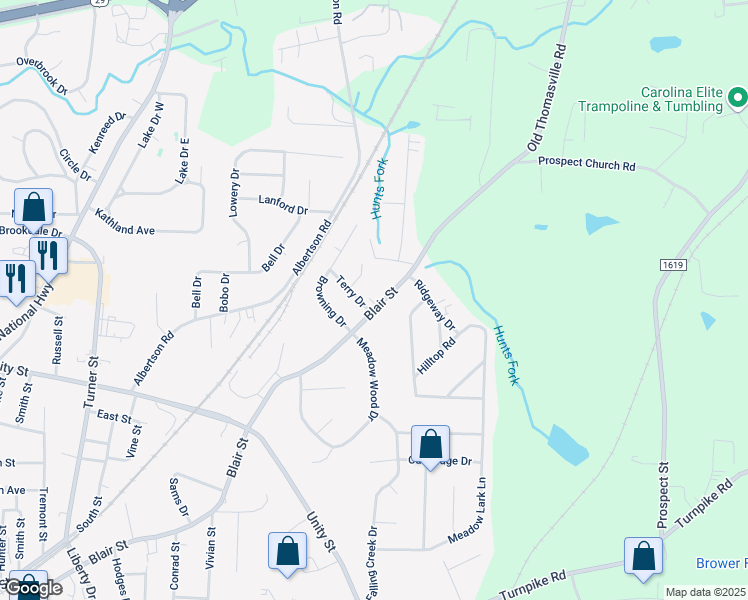 map of restaurants, bars, coffee shops, grocery stores, and more near 1386 Blair Street in Thomasville