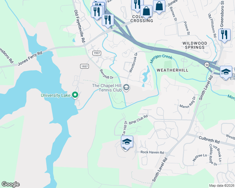 map of restaurants, bars, coffee shops, grocery stores, and more near 334 Rose Walk Lane in Carrboro