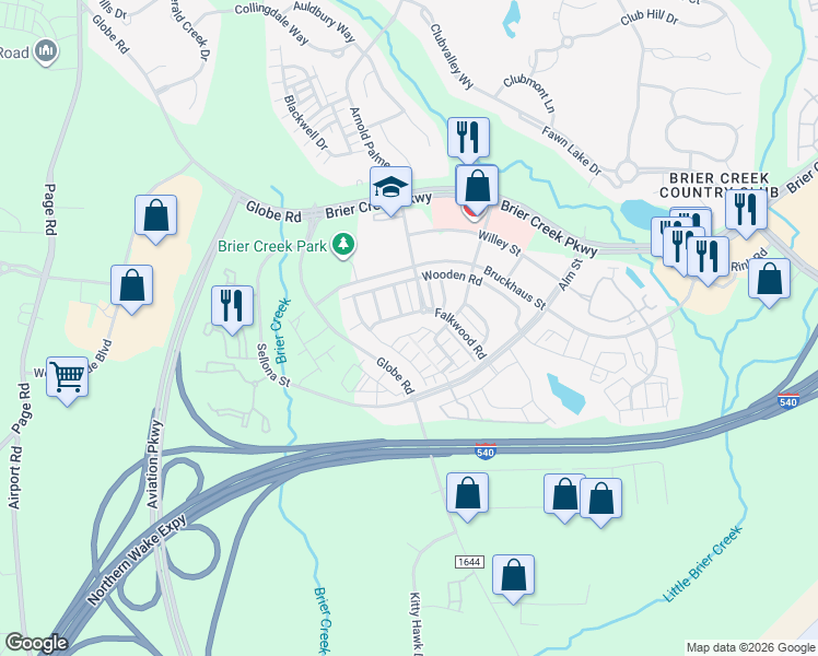 map of restaurants, bars, coffee shops, grocery stores, and more near 9300 Alcazar Walk in Raleigh