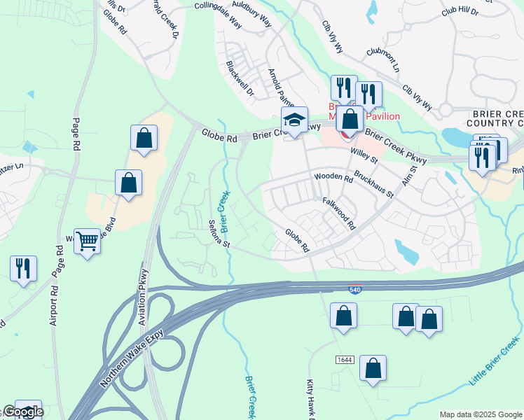 map of restaurants, bars, coffee shops, grocery stores, and more near 10698 Globe Road in Raleigh