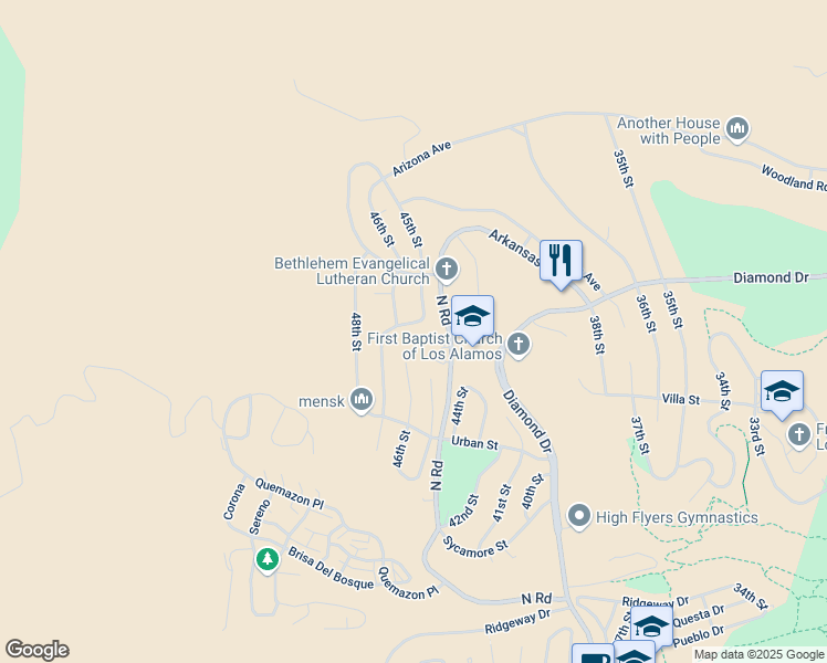 map of restaurants, bars, coffee shops, grocery stores, and more near 2279 North Road in Los Alamos