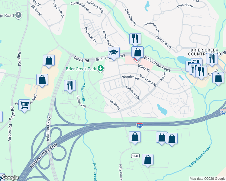 map of restaurants, bars, coffee shops, grocery stores, and more near 9300 Alcazar Walk in Raleigh