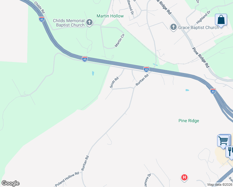 map of restaurants, bars, coffee shops, grocery stores, and more near 137 Scott Road in Harriman