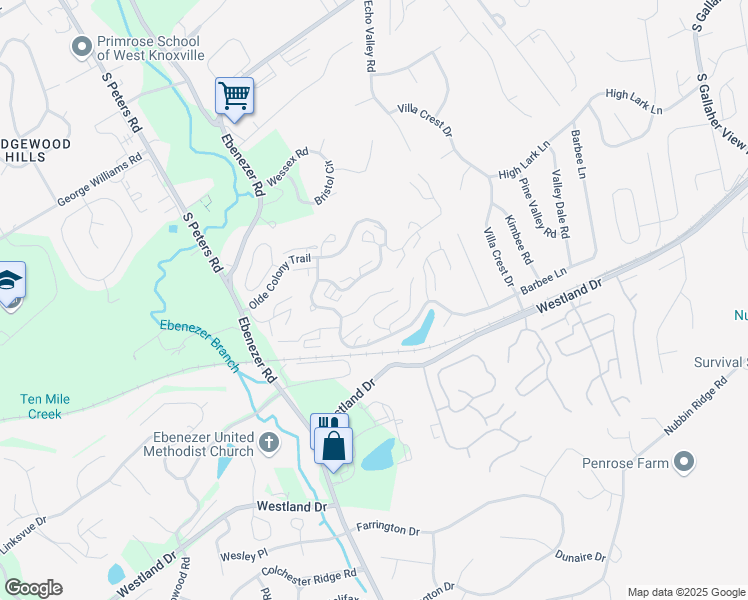 map of restaurants, bars, coffee shops, grocery stores, and more near 8921 Natures Pond Way in Knoxville