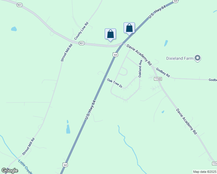 map of restaurants, bars, coffee shops, grocery stores, and more near 252 Oakland Avenue in Mocksville