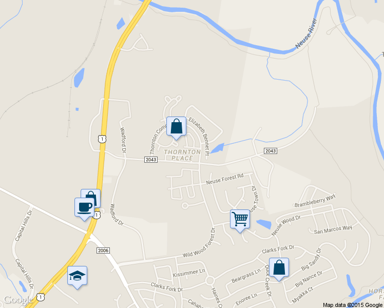 map of restaurants, bars, coffee shops, grocery stores, and more near 8879 Thornton Town Place in Raleigh