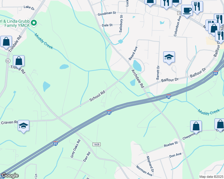 map of restaurants, bars, coffee shops, grocery stores, and more near 108 Bouldin Court in Trinity