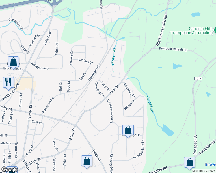 map of restaurants, bars, coffee shops, grocery stores, and more near 1384 Blair Street in Thomasville