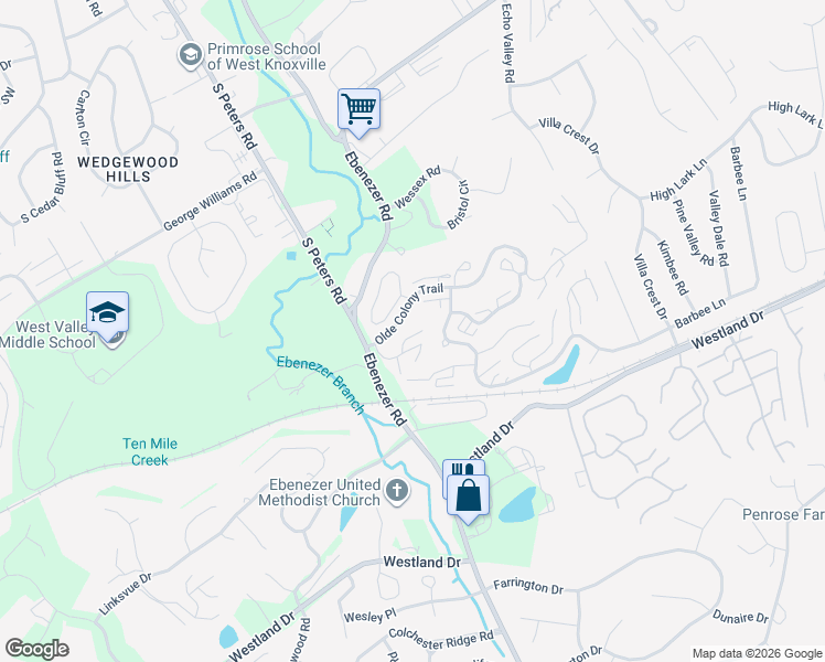map of restaurants, bars, coffee shops, grocery stores, and more near 8749 Mowbray Way in Knoxville