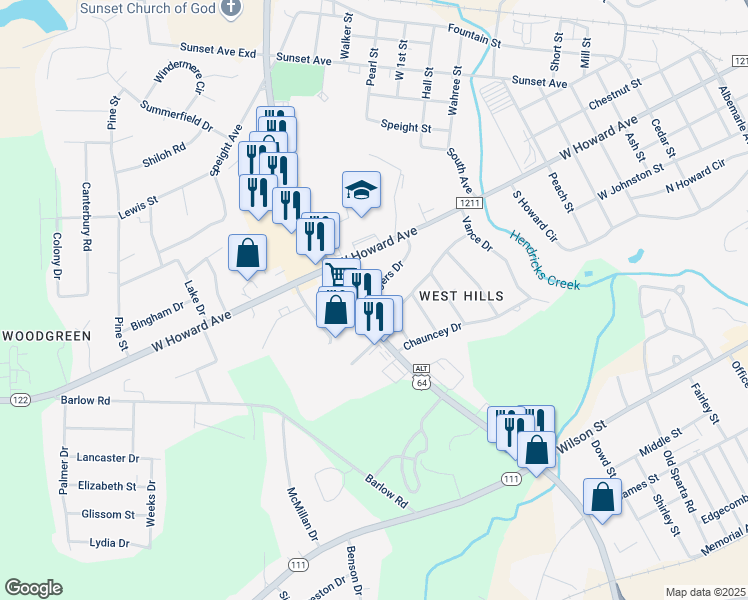 map of restaurants, bars, coffee shops, grocery stores, and more near 1203 Rodgers Drive in Tarboro
