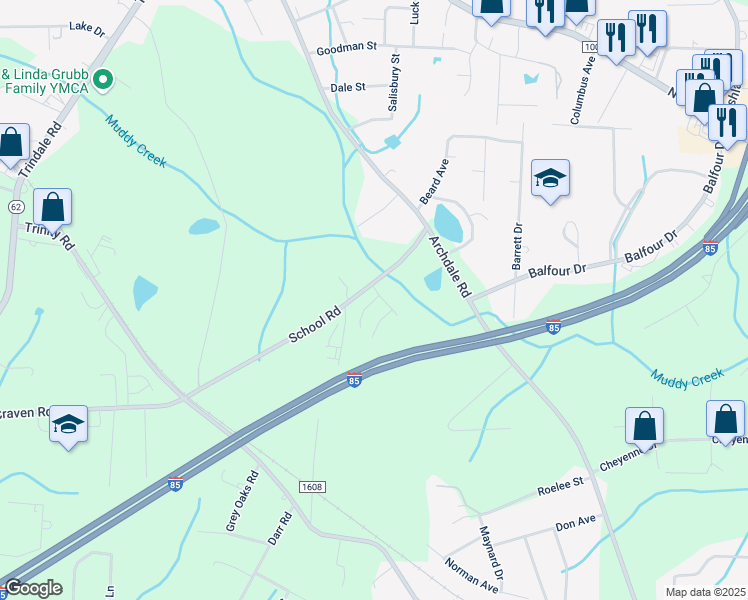 map of restaurants, bars, coffee shops, grocery stores, and more near 108 Bouldin Court in Trinity