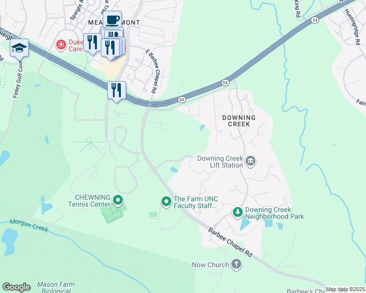 map of restaurants, bars, coffee shops, grocery stores, and more near 5109 Barbee Chapel Road in Chapel Hill