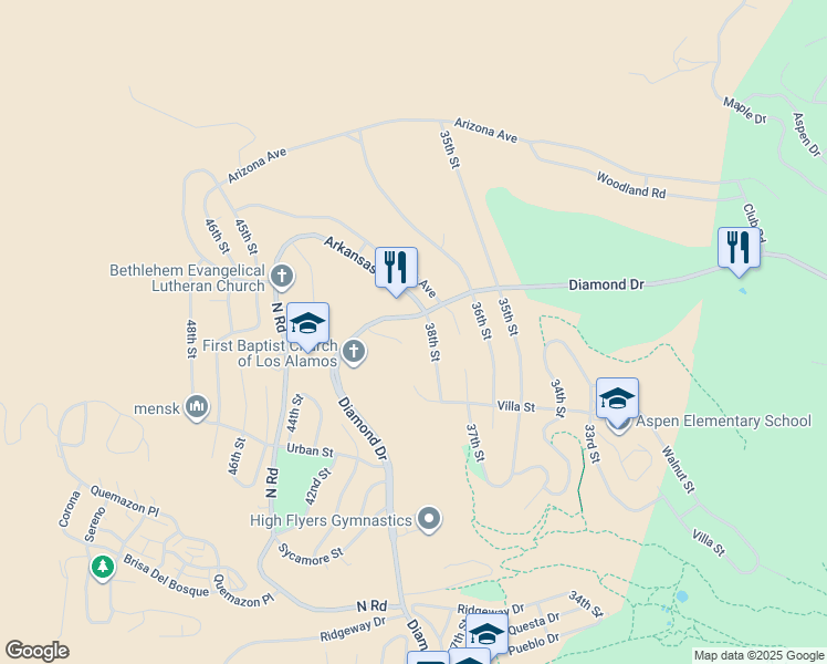 map of restaurants, bars, coffee shops, grocery stores, and more near 2270 39th Street in Los Alamos