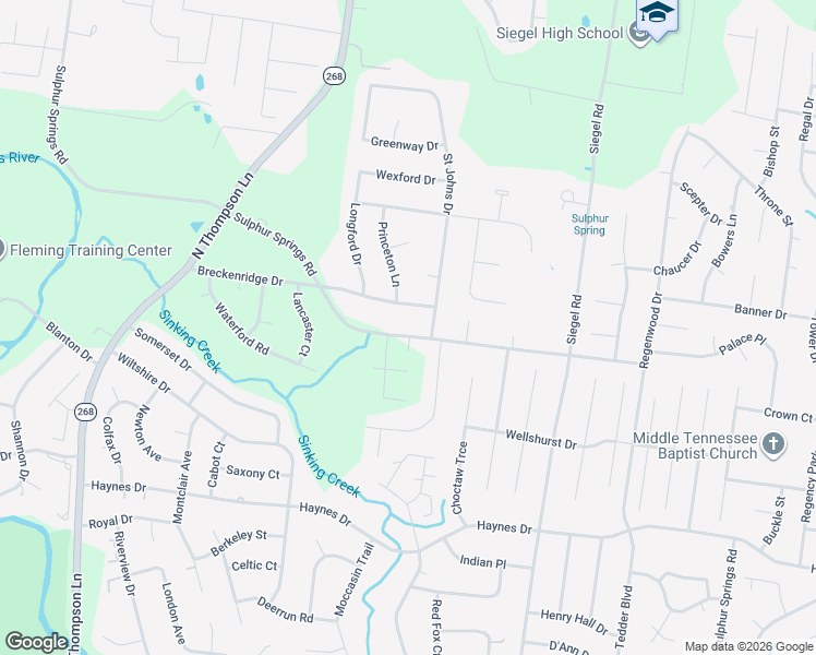 map of restaurants, bars, coffee shops, grocery stores, and more near 2921 Sulphur Springs Road in Murfreesboro