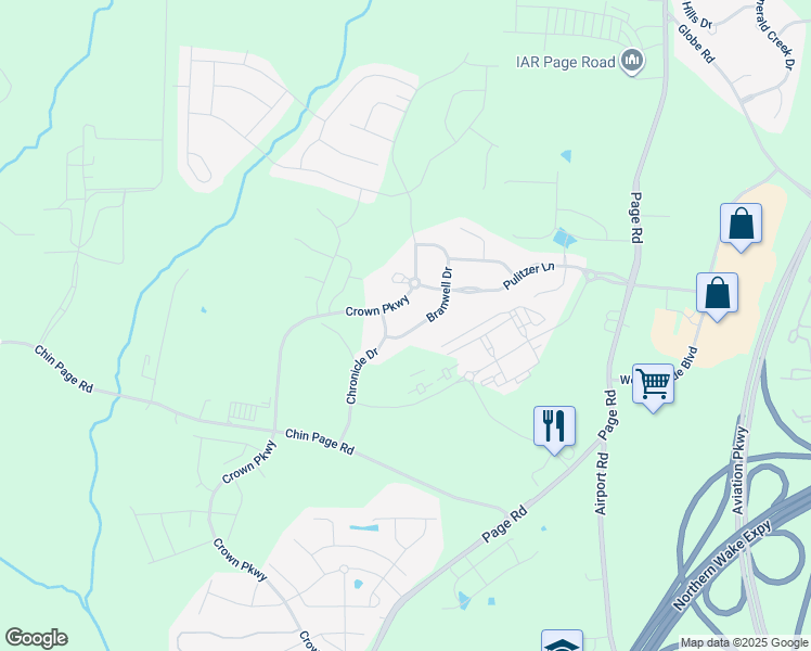 map of restaurants, bars, coffee shops, grocery stores, and more near 1015 Branwell Drive in Durham