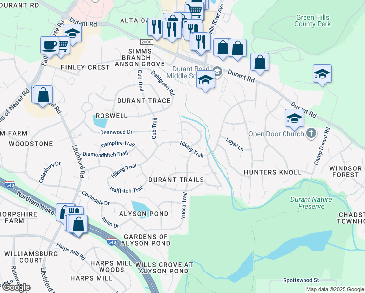 map of restaurants, bars, coffee shops, grocery stores, and more near 2908 Ceremonial Court in Raleigh