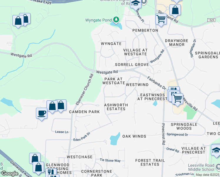 map of restaurants, bars, coffee shops, grocery stores, and more near 9413 Emerald Hill Court in Raleigh