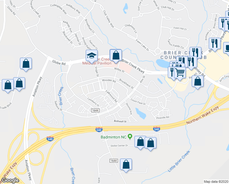 map of restaurants, bars, coffee shops, grocery stores, and more near 9139 Bunnwood Lane in Raleigh