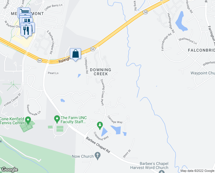 map of restaurants, bars, coffee shops, grocery stores, and more near 1776 Dunmore Place in Chapel Hill