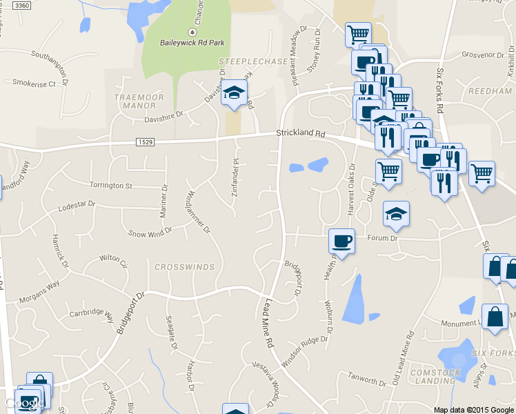 map of restaurants, bars, coffee shops, grocery stores, and more near 1420 Opal Court in Raleigh