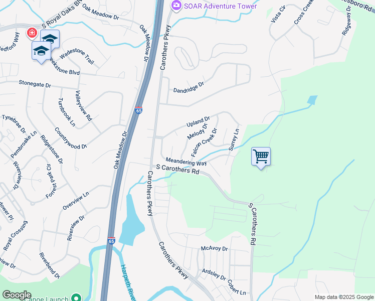 map of restaurants, bars, coffee shops, grocery stores, and more near 2133 Melody Drive in Franklin