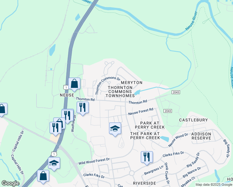 map of restaurants, bars, coffee shops, grocery stores, and more near 8830 Bright Passage Drive in Raleigh