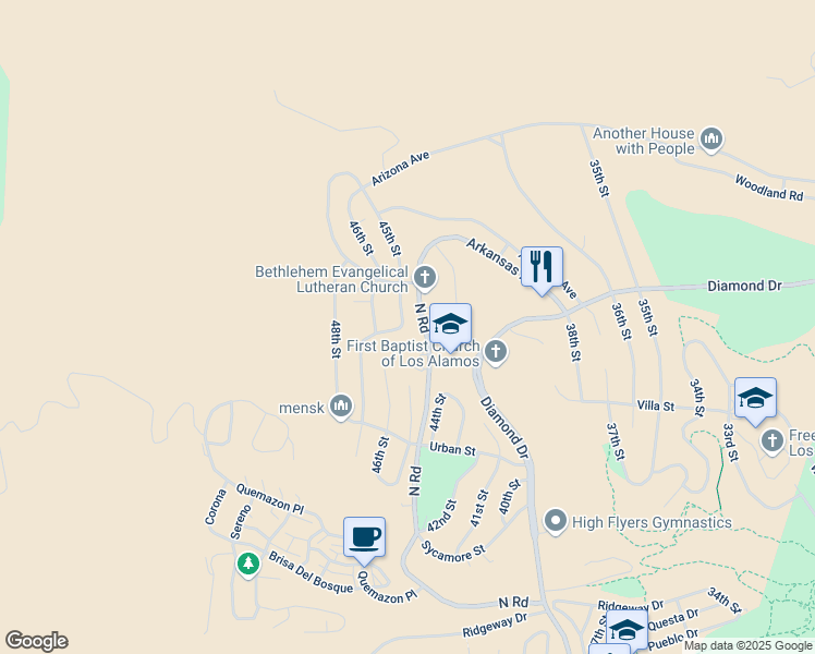 map of restaurants, bars, coffee shops, grocery stores, and more near in Los Alamos