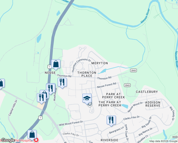 map of restaurants, bars, coffee shops, grocery stores, and more near 8830 Bright Passage Drive in Raleigh