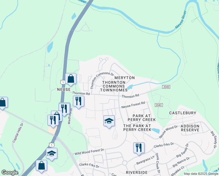map of restaurants, bars, coffee shops, grocery stores, and more near 8830 Bright Passage Drive in Raleigh