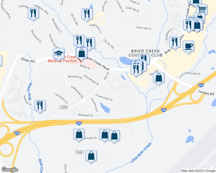 map of restaurants, bars, coffee shops, grocery stores, and more near 116 Alm Street in Raleigh