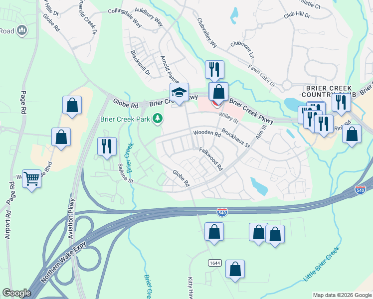 map of restaurants, bars, coffee shops, grocery stores, and more near 10114 Barnhart Way in Raleigh