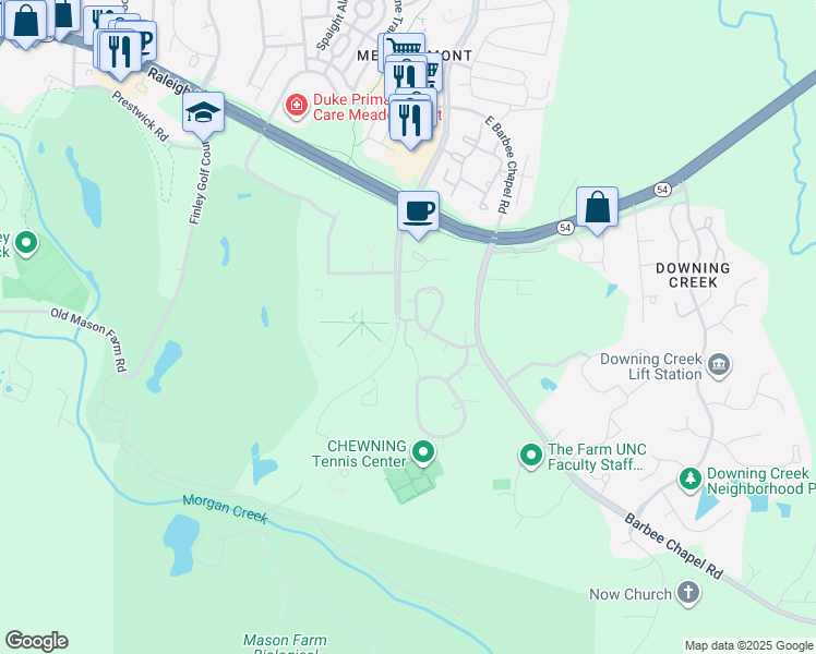 map of restaurants, bars, coffee shops, grocery stores, and more near in Chapel Hill