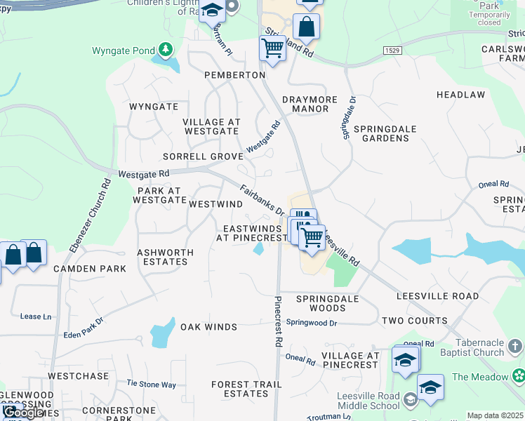 map of restaurants, bars, coffee shops, grocery stores, and more near 5416 Phillipsburg Drive in Raleigh