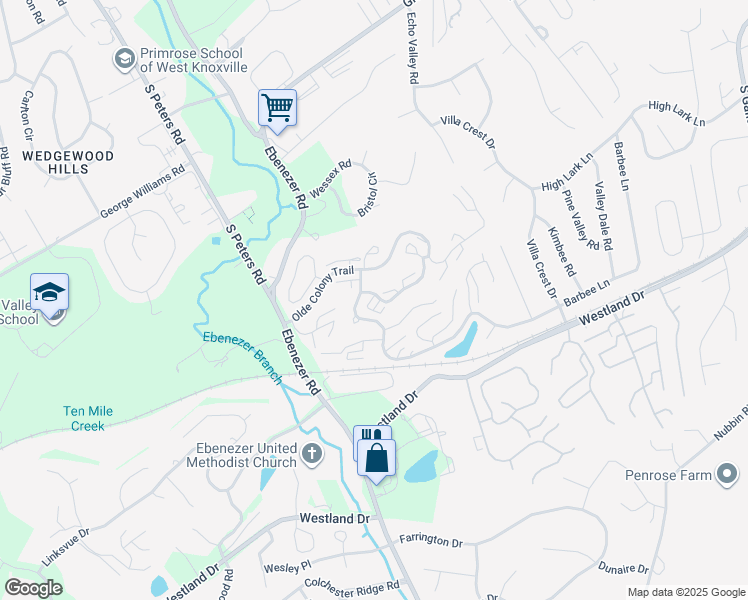 map of restaurants, bars, coffee shops, grocery stores, and more near 804 Olde Pioneer Trail in Knoxville