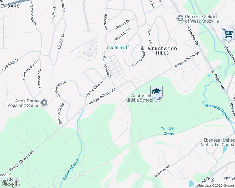 map of restaurants, bars, coffee shops, grocery stores, and more near 500 Confederate Drive in Knoxville