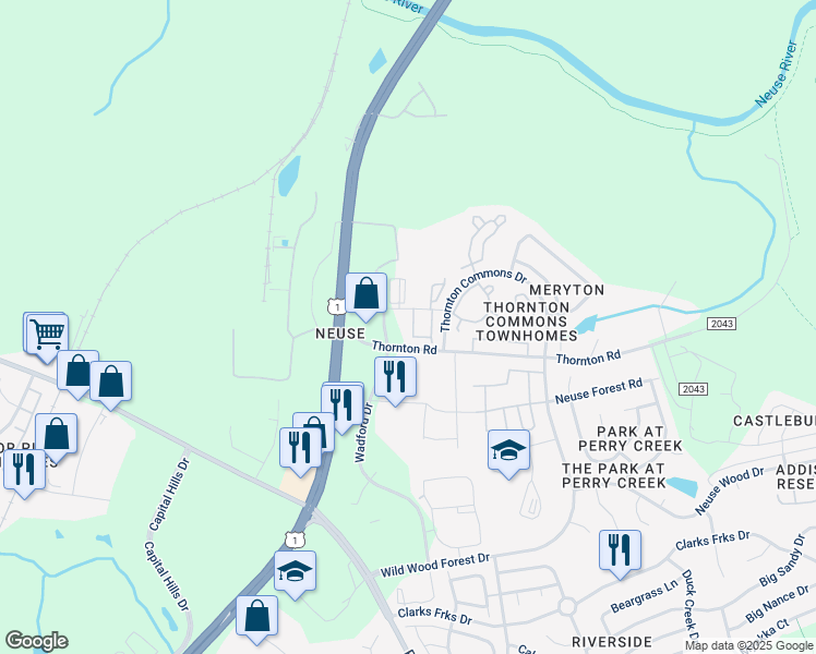 map of restaurants, bars, coffee shops, grocery stores, and more near 8816 Commons Townes Drive in Raleigh