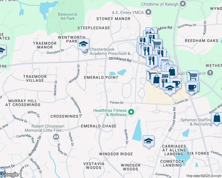 map of restaurants, bars, coffee shops, grocery stores, and more near 1312 Hillbrow Lane in Raleigh