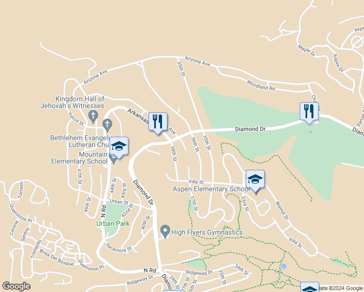 map of restaurants, bars, coffee shops, grocery stores, and more near 2357 37th Street in Los Alamos