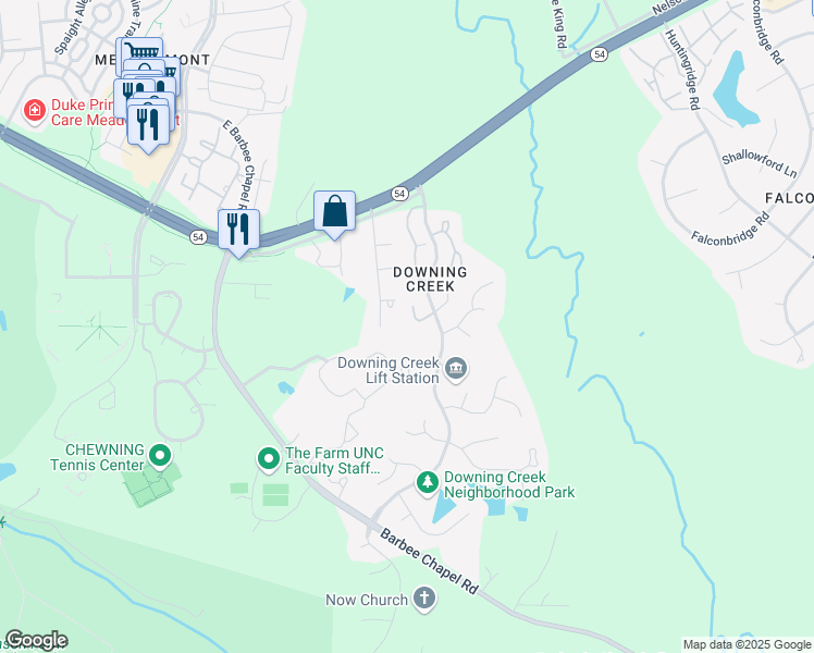 map of restaurants, bars, coffee shops, grocery stores, and more near 13 Forest Glen Drive in Chapel Hill