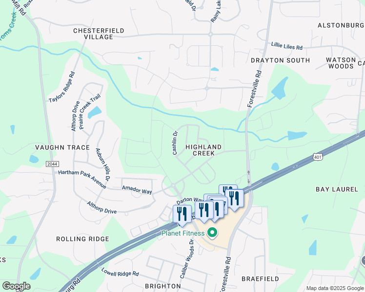 map of restaurants, bars, coffee shops, grocery stores, and more near 8523 Lasilla Way in Raleigh
