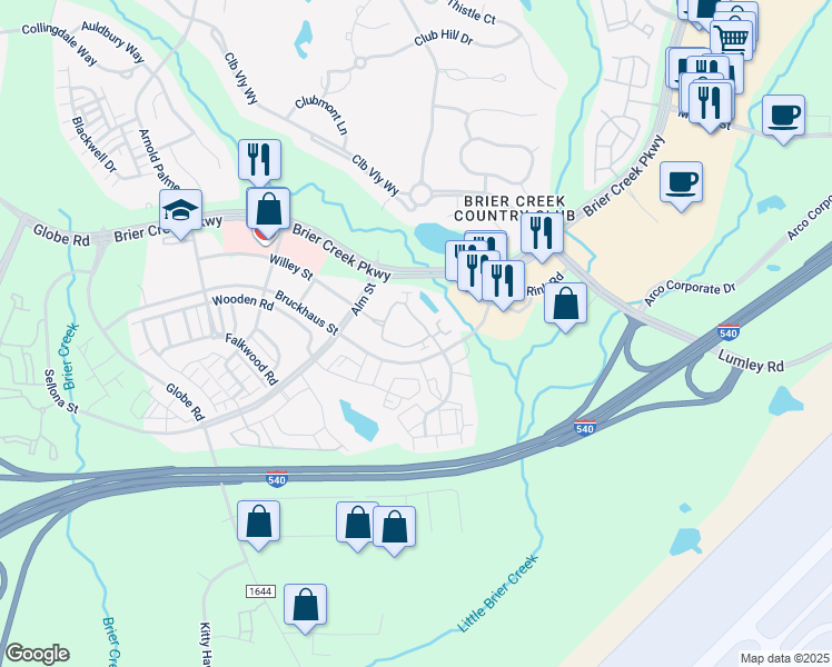 map of restaurants, bars, coffee shops, grocery stores, and more near 10210 Sablewood Drive in Raleigh