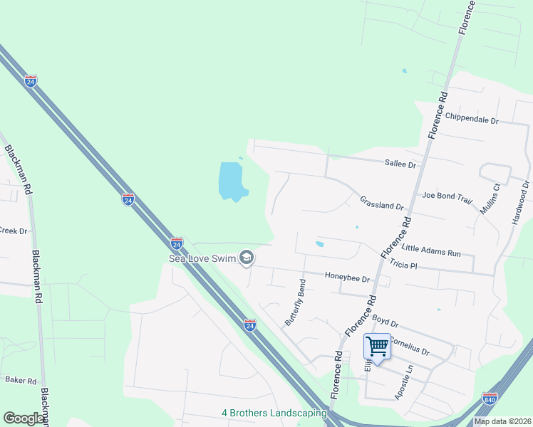 map of restaurants, bars, coffee shops, grocery stores, and more near 4301 Banks Street in Murfreesboro