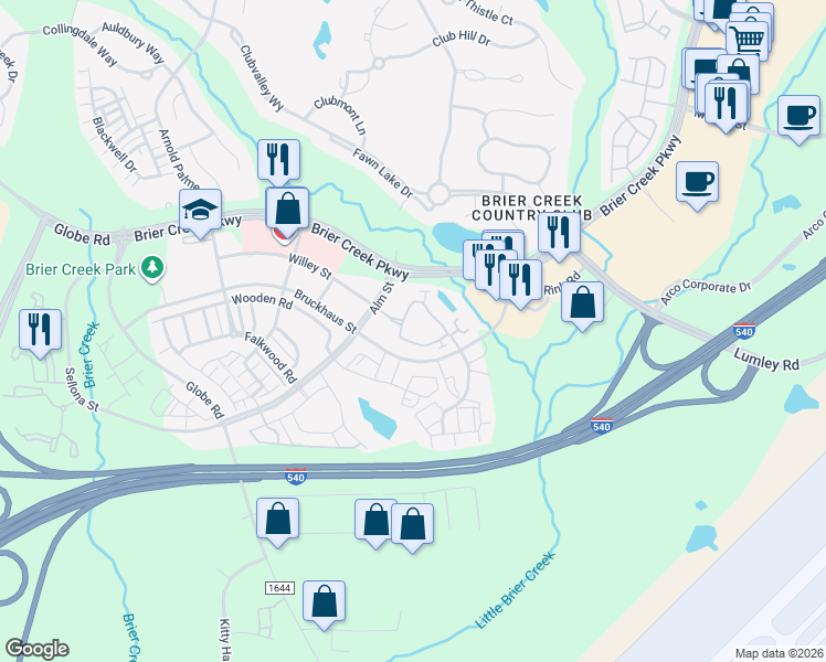 map of restaurants, bars, coffee shops, grocery stores, and more near 10511 Sablewood Drive in Raleigh