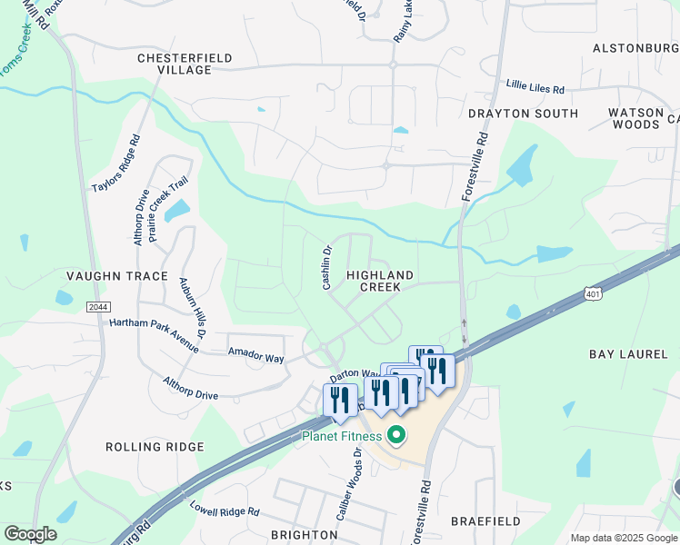 map of restaurants, bars, coffee shops, grocery stores, and more near 8523 Lasilla Way in Raleigh